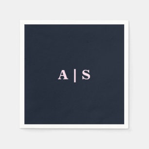 Serviette En Papier Cocktail Mariage Marine & Pink Monogram