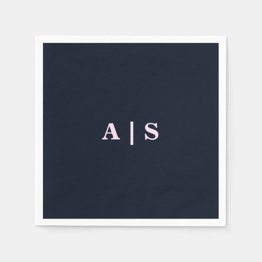 Serviette En Papier Cocktail Mariage Marine & Pink Monogram (Devant)