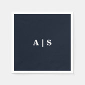 Serviette En Papier Cocktail Mariage Marine & White Monogram (Devant)