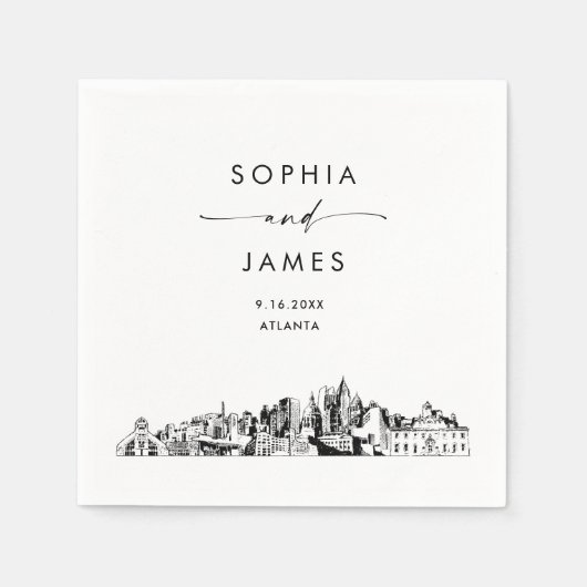 Serviette En Papier Cocktail Mariage moderne Atlanta Skyline (Devant)