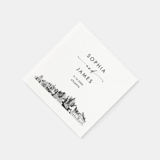 Serviette En Papier Cocktail Mariage moderne Atlanta Skyline (Coin)