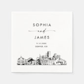 Serviette En Papier Cocktail Mariage moderne Denver Skyline (Devant)