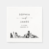 Serviette En Papier Cocktail Mariage moderne Houston Skyline (Devant)