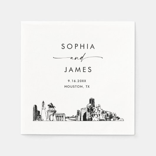 Serviette En Papier Cocktail Mariage moderne Houston Skyline (Devant)