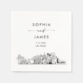 Serviette En Papier Cocktail Mariage moderne Las Vegas Skyline (Devant)