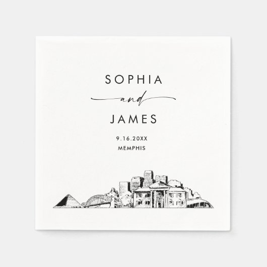 Serviette En Papier Cocktail Mariage moderne Memphis Skyline (Devant)