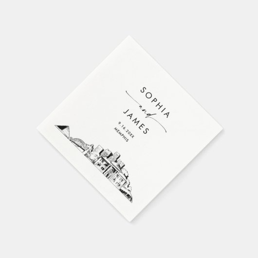 Serviette En Papier Cocktail Mariage moderne Memphis Skyline (Coin)