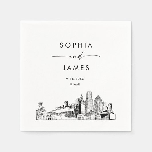 Serviette En Papier Cocktail Mariage moderne Miami Skyline (Devant)