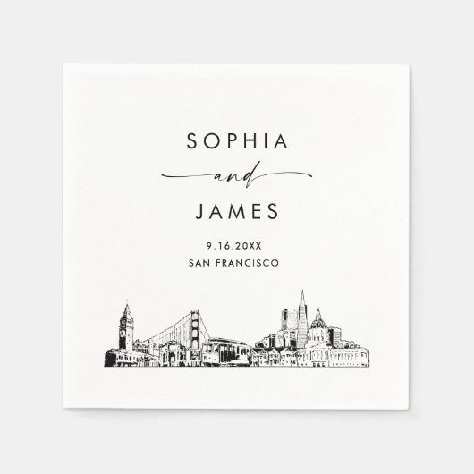 Serviette En Papier Cocktail Mariage moderne San Francisco Skyline (Devant)