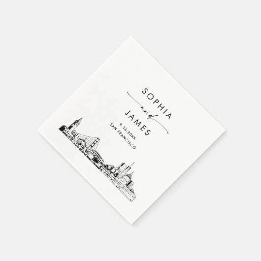 Serviette En Papier Cocktail Mariage moderne San Francisco Skyline (Coin)