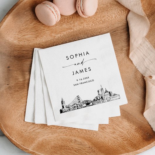Serviette En Papier Cocktail Mariage moderne San Francisco Skyline