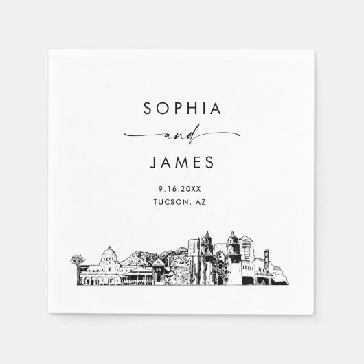 Serviette En Papier Cocktail Mariage moderne Tucson Skyline (Devant)