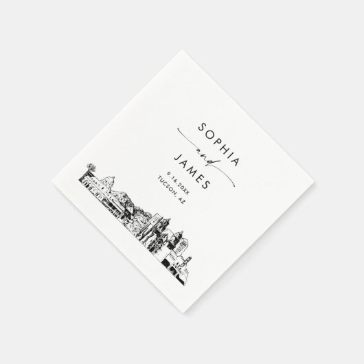 Serviette En Papier Cocktail Mariage moderne Tucson Skyline (Coin)