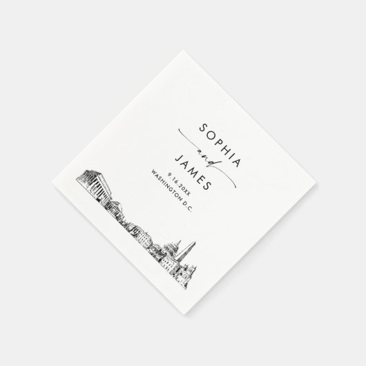 Serviette En Papier Cocktail Mariage moderne Washington DC Skyline (Coin)