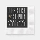 Serviette En Papier Cocktail mariage Napkin Elegant Gold et Black (Devant)
