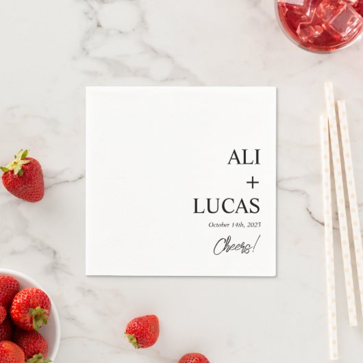 SERVIETTE EN PAPIER COCKTAIL MARIAGE NOIR ET BLANC CLASSIQUE NAPKIN (En situation)