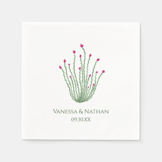 Serviette En Papier Cocktail Mariage Ocotillo Cactus Fleur Rose (Devant)
