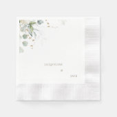 Serviette En Papier Cocktail Mariage personnalisé Eucalyptus blanc (Devant)
