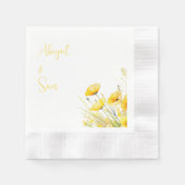 Serviette En Papier Cocktail Mariage personnalisé Fleur sauvage jaune (Devant)