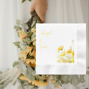 Serviette En Papier Cocktail Mariage personnalisé Fleur sauvage jaune