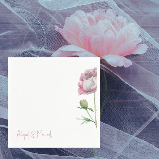 Serviette En Papier Cocktail Mariage Pink Floral Peoneis personnalisé