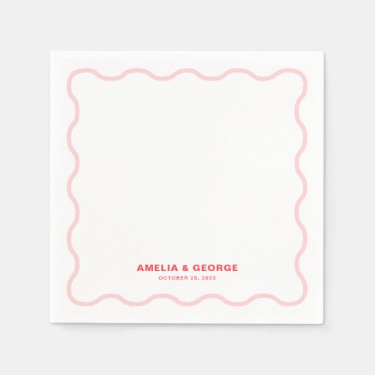 Serviette En Papier Cocktail Mariage rose et rétro (Devant)