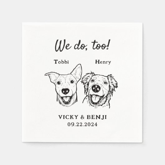 Serviette En Papier Cocktail Mariage simple à 2 chiens (Devant)