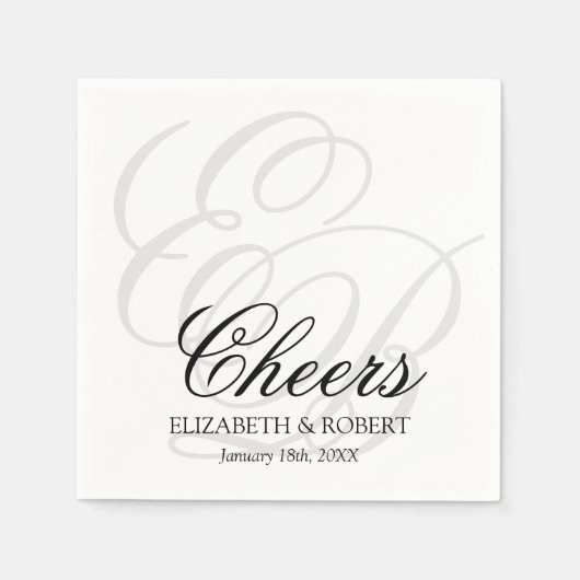 Serviette En Papier Cocktail mariage Simple Cheers Monogramme (Devant)