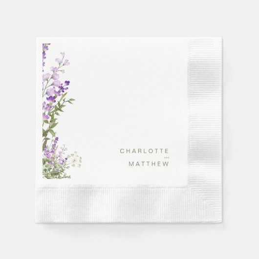 Serviette En Papier Cocktail Mariage simple de Lavande verte (Devant)