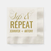 Serviette En Papier Cocktail Mariage "Sip & Repeat" personnalisé (Devant)