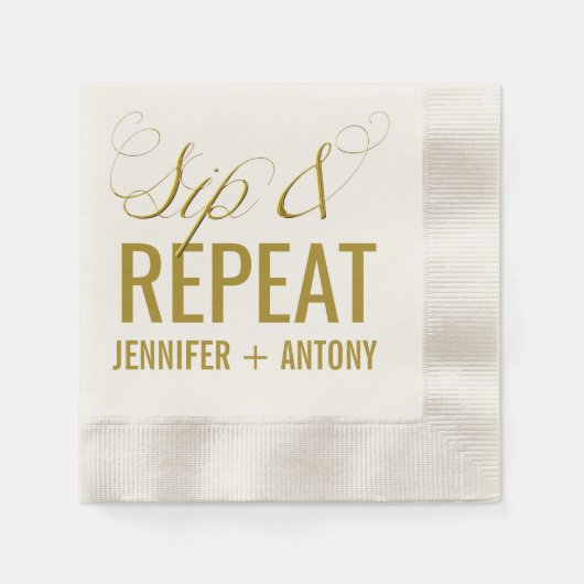 Serviette En Papier Cocktail Mariage "Sip & Repeat" personnalisé (Devant)
