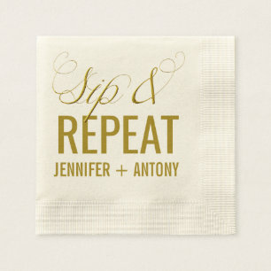 Serviette En Papier Cocktail Mariage "Sip & Repeat" personnalisé