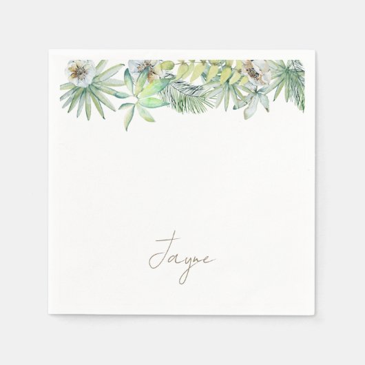 Serviette En Papier Cocktail Mariage Tropical Personnalisé Simple (Devant)