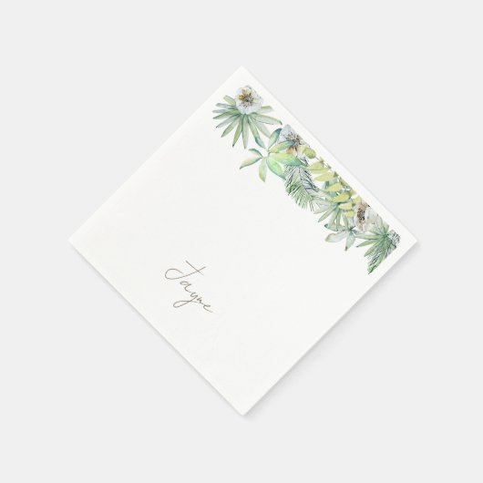 Serviette En Papier Cocktail Mariage Tropical Personnalisé Simple (Coin)