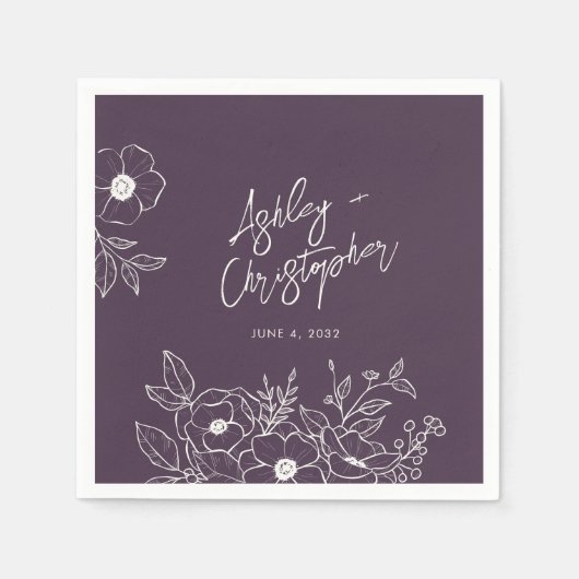 Serviette En Papier Cocktail Mariage violet végétal végétal minimal (Devant)