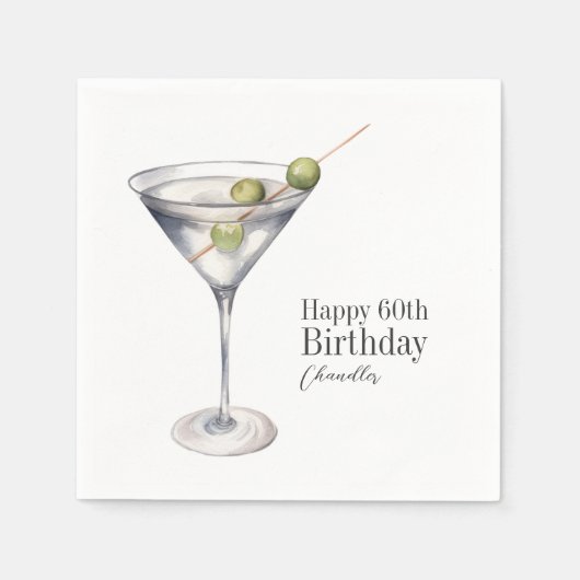 Serviette En Papier Cocktail Martini 60e fête d'anniversaire (Devant)