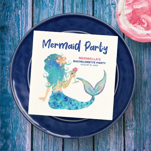 Serviette En Papier Cocktail Mermaid Minimalist Beach Bachelorette