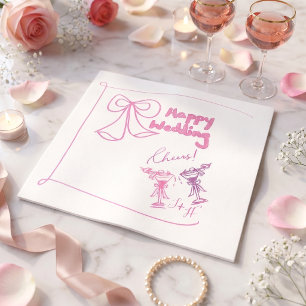 Serviette En Papier Cocktail minimaliste rose dessiné à la main avec é