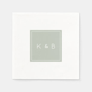 Serviette En Papier Cocktail moderne Monogram Light Sage