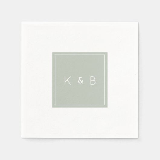 Serviette En Papier Cocktail moderne Monogram Light Sage (Devant)