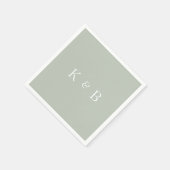 Serviette En Papier Cocktail moderne Monogram Light Sage II (Coin)