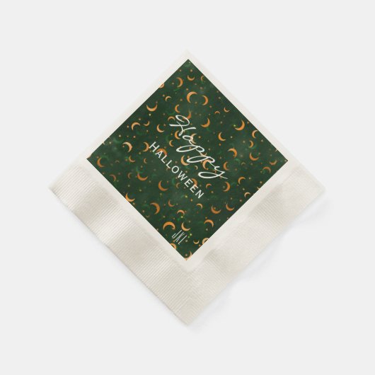 Serviette En Papier Cocktail Monogram, Happy Halloween Moons & Stars (Coin)