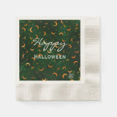 Serviette En Papier Cocktail Monogram, Happy Halloween Moons & Stars (Devant)