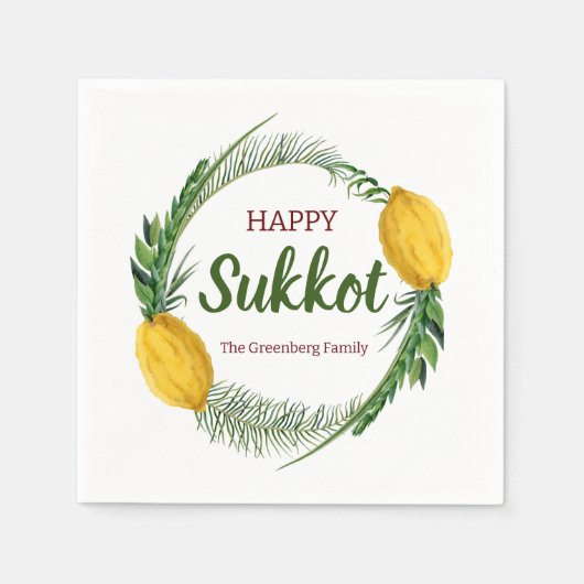 Serviette En Papier Cocktail Napkin Happy Sukkot Lulav Personnalisé (Devant)
