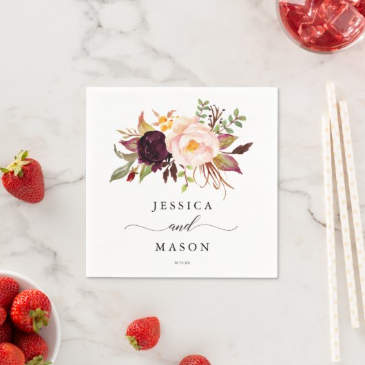 Serviette En Papier Cocktail Napkin Mariage de Marsala en Bourgogne (En situation)