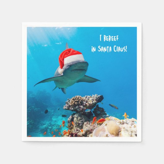 Serviette En Papier Cocktail Napkins, Shark Christmas (Devant)
