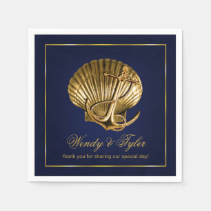 Serviette En Papier Cocktail Nautique Seashell ancré   marine