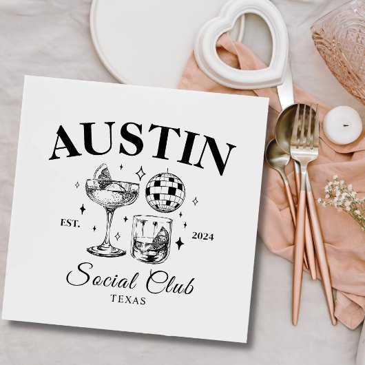 Serviette En Papier Cocktail Noir Et Discothèque Bachelorette