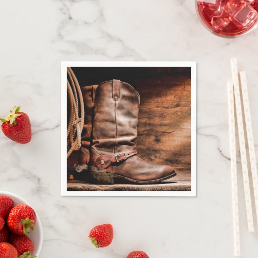 Serviette En Papier Cocktail Papier Napkin Cowboy Bottes Grange Bois R (En situation)