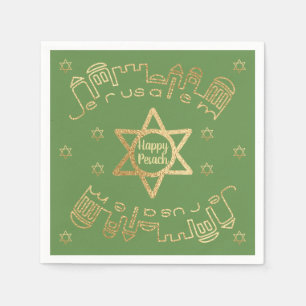 Serviette En Papier Cocktail Pâques Motif "Gold Jerusalem"